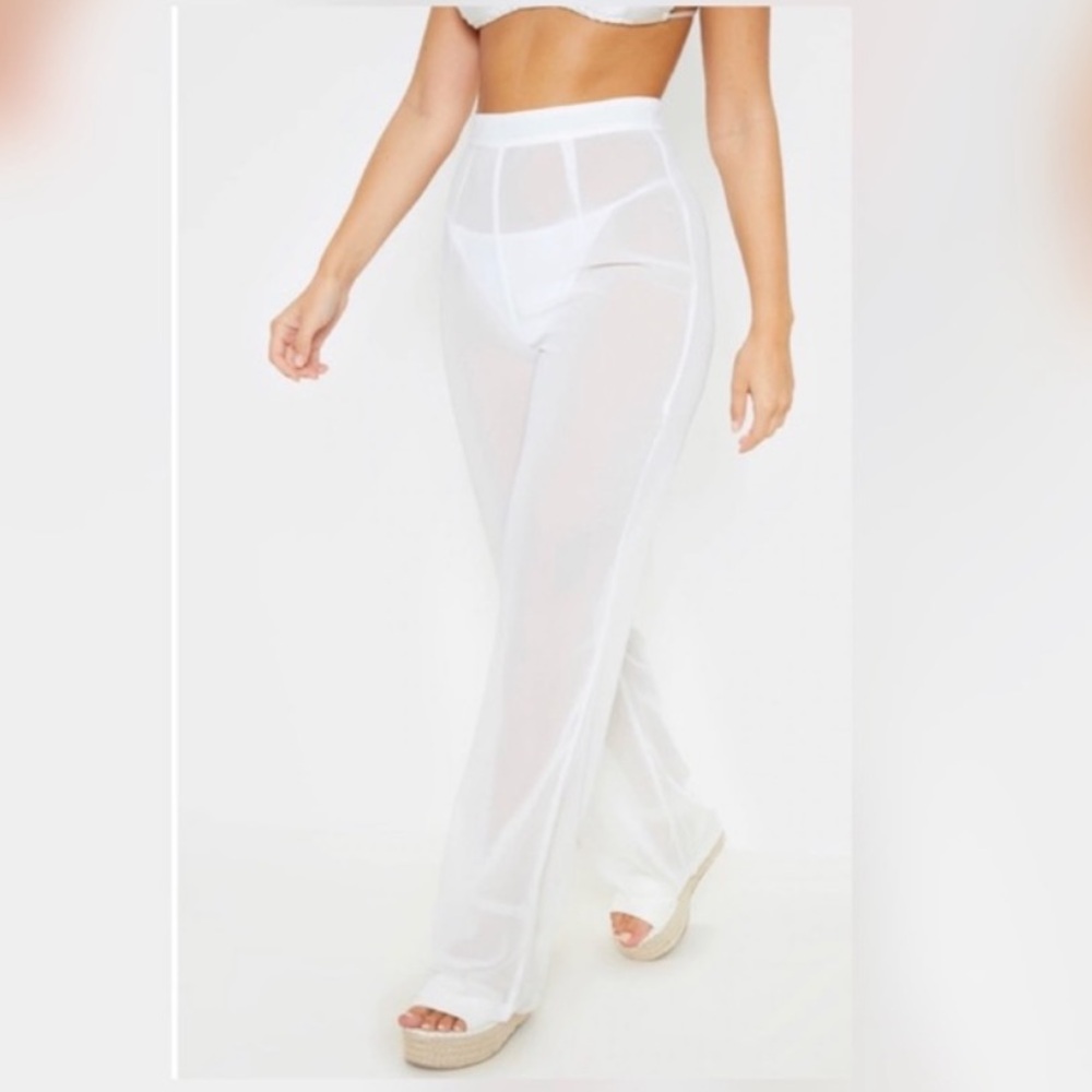 Elegant White Sheer beach cover up Pants